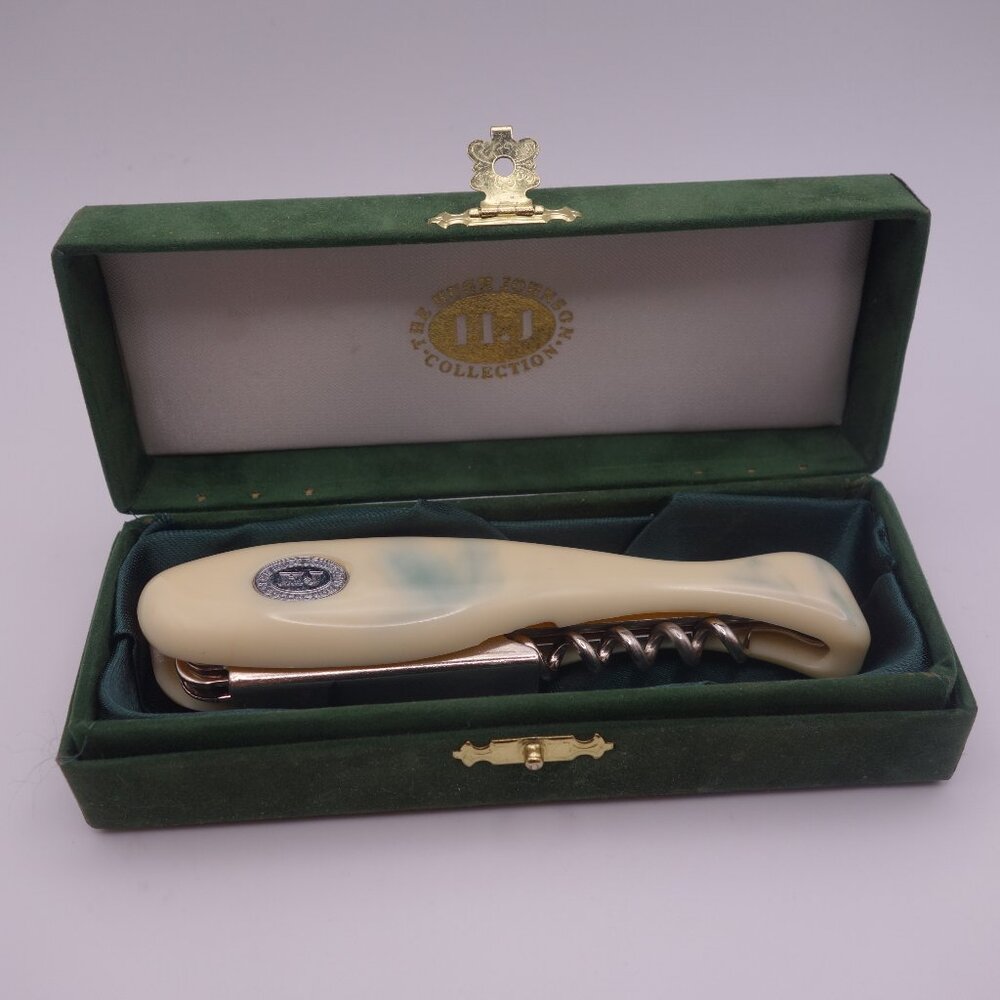 Vintage The Hugh Johnson Collection Corkscrew Wine Tool with Green Velvet Box